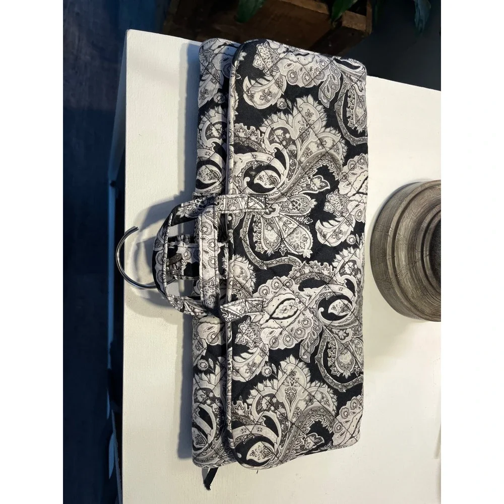 Hanging Travel Organizer Bag Black White Paisley Flat Iron Case
